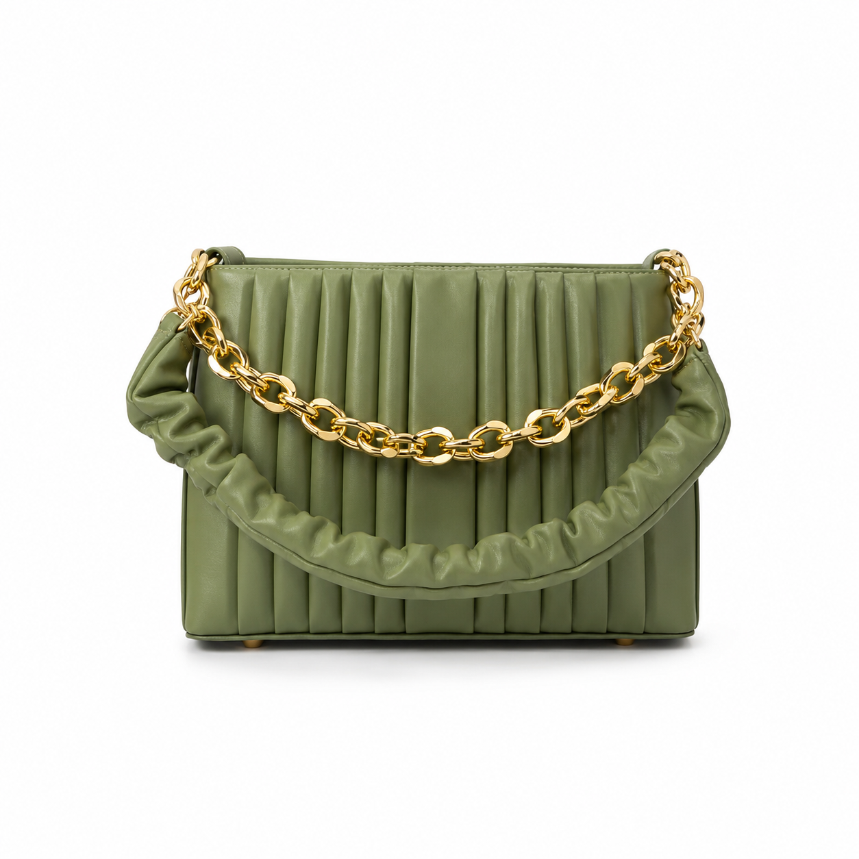 Pleated Chain Shoulder Bag for Women – Gold Chain Detail
