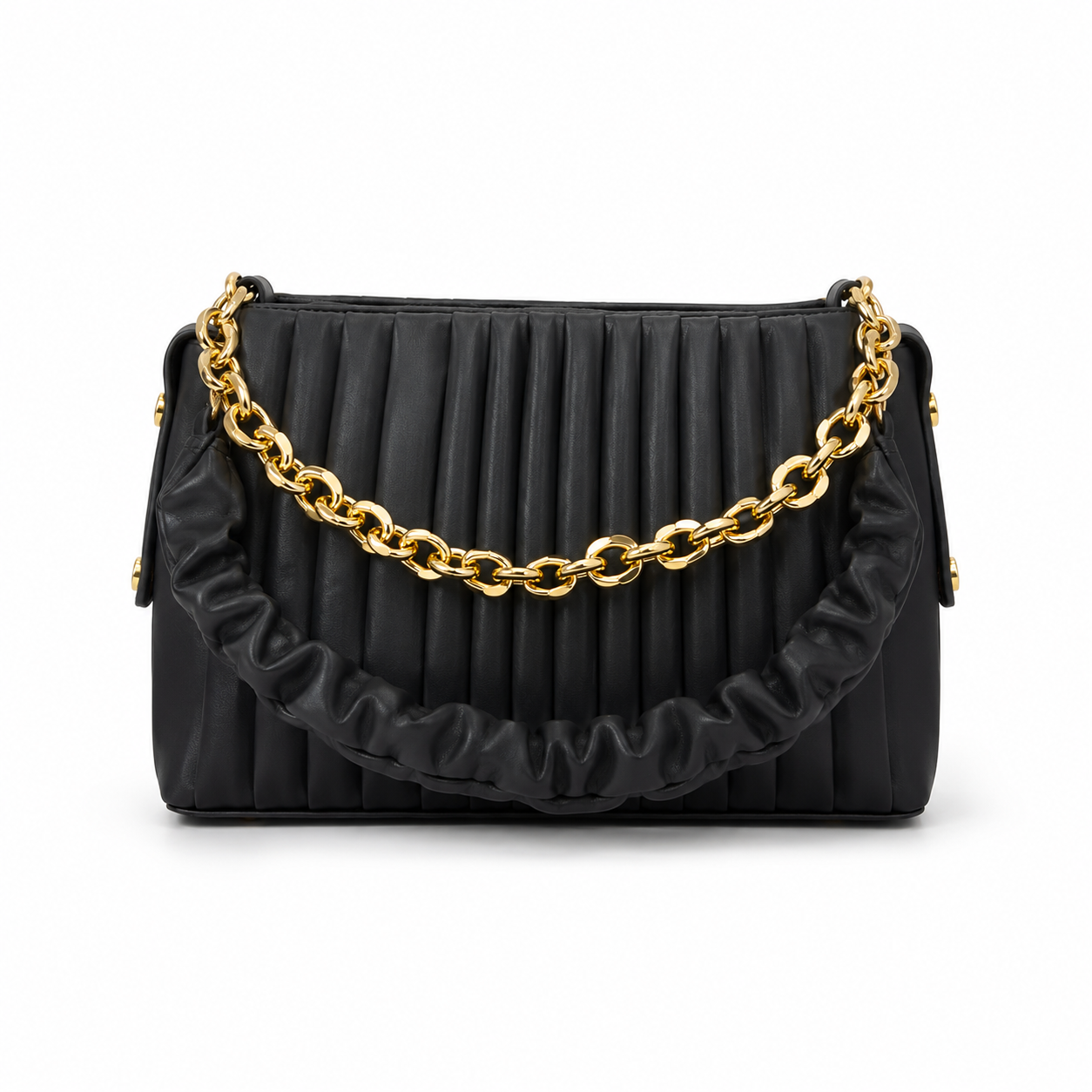 Pleated Chain Shoulder Bag for Women – Gold Chain Detail
