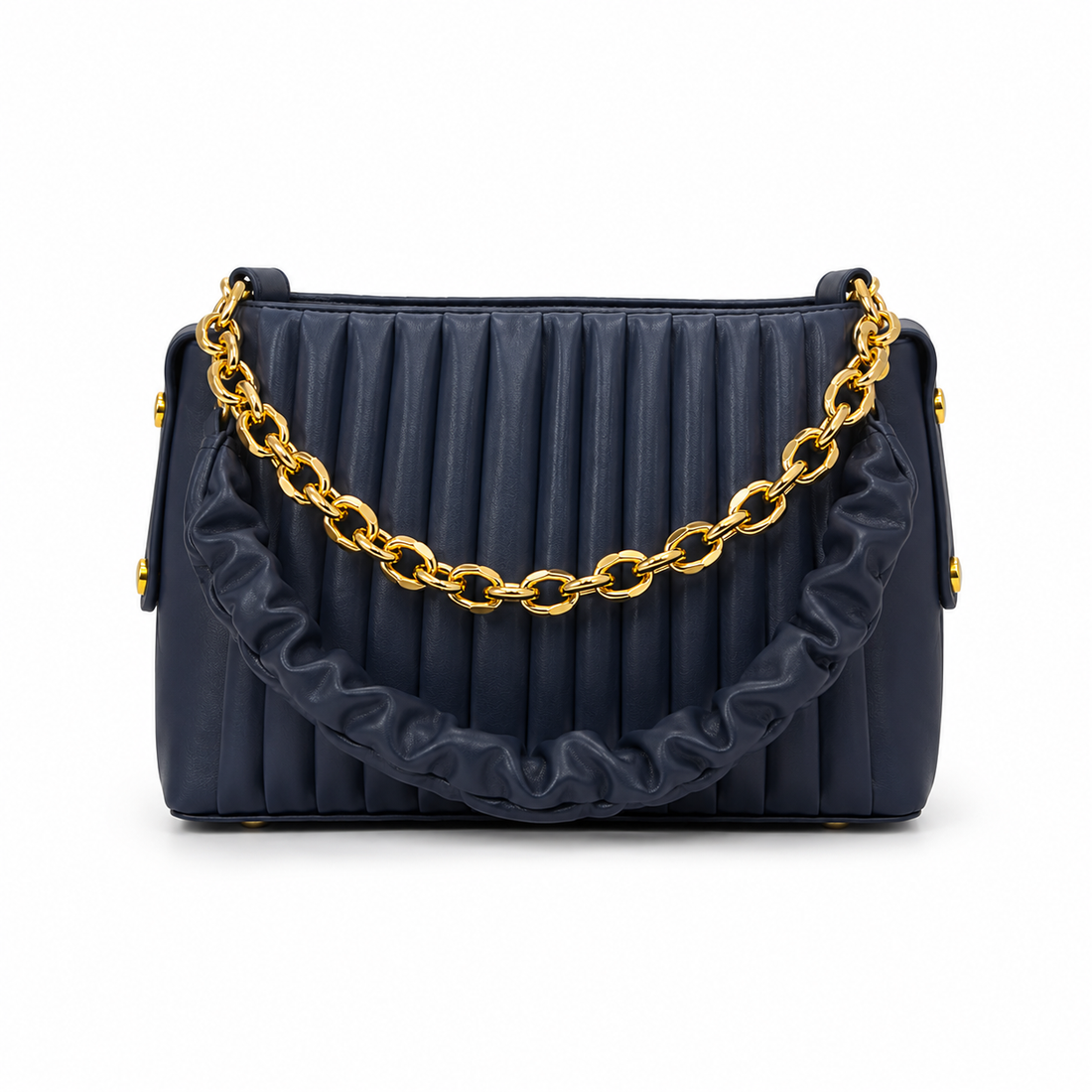 Pleated Chain Shoulder Bag for Women – Gold Chain Detail