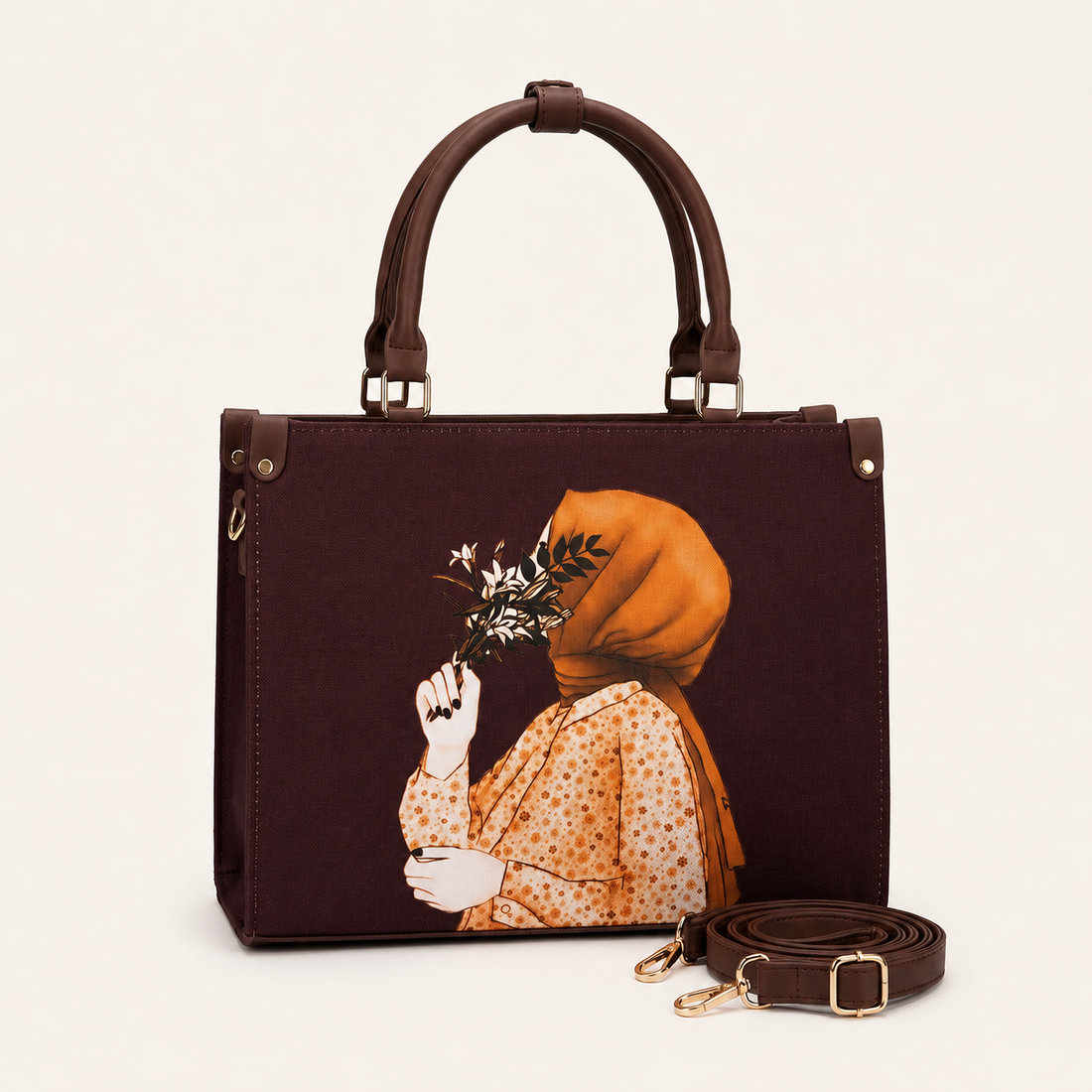 Floral Muse Navy Canvas Tote Bag – Artistic Print Design